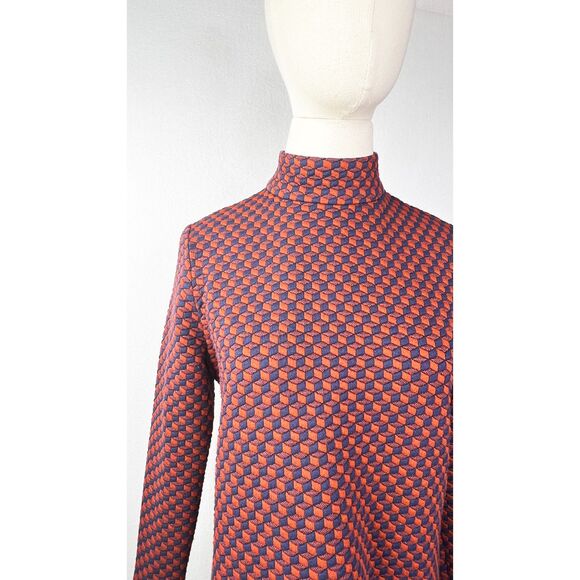 Tuckernuck | Sz S | Navy & Burnt Orange Geometric Print Quilted Mock Neck Dress - Picture 9 of 10
